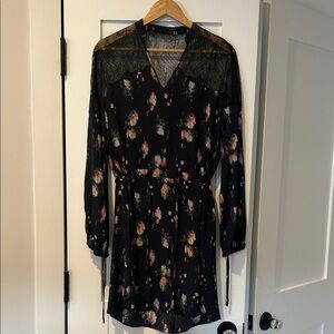 All Saints Black Floral Long Sleeve Dress